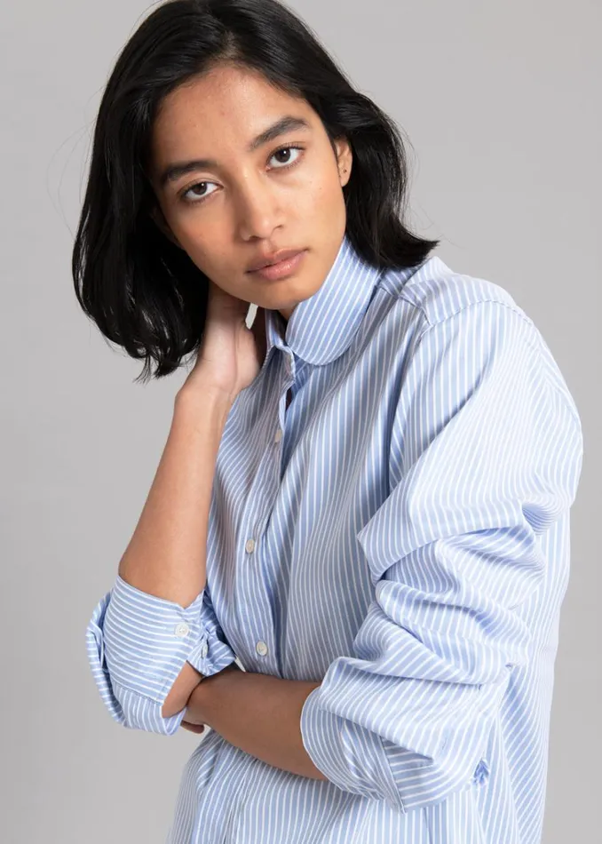 The Frankie Shop Mina Shirt 8211 Blue Stripe Shop Tops