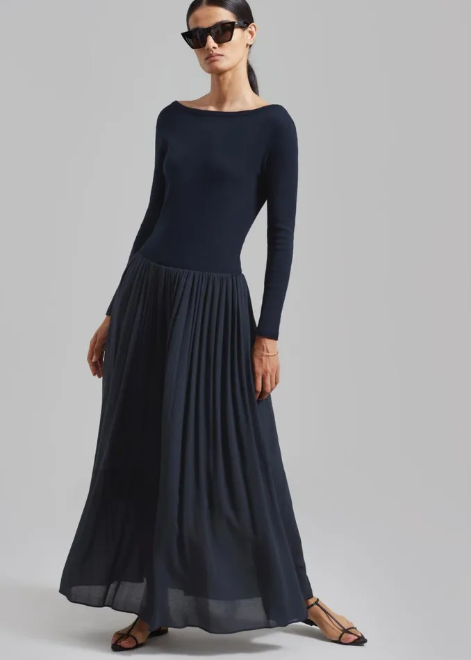 The Frankie Shop Odette Gathered Skirt Maxi Dress 8211 Navy Shop Dresses