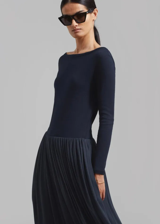 The Frankie Shop Odette Gathered Skirt Maxi Dress 8211 Navy Shop Dresses