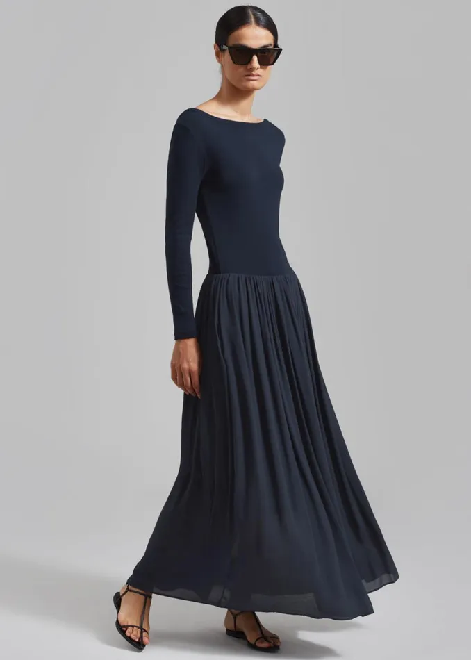 The Frankie Shop Odette Gathered Skirt Maxi Dress 8211 Navy Shop Dresses