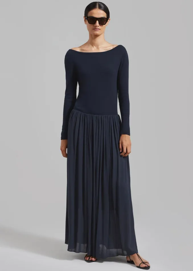 The Frankie Shop Odette Gathered Skirt Maxi Dress 8211 Navy Shop Dresses
