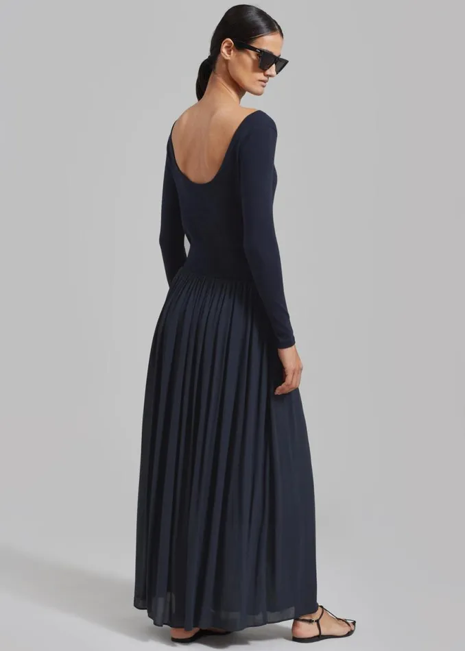 The Frankie Shop Odette Gathered Skirt Maxi Dress 8211 Navy Shop Dresses
