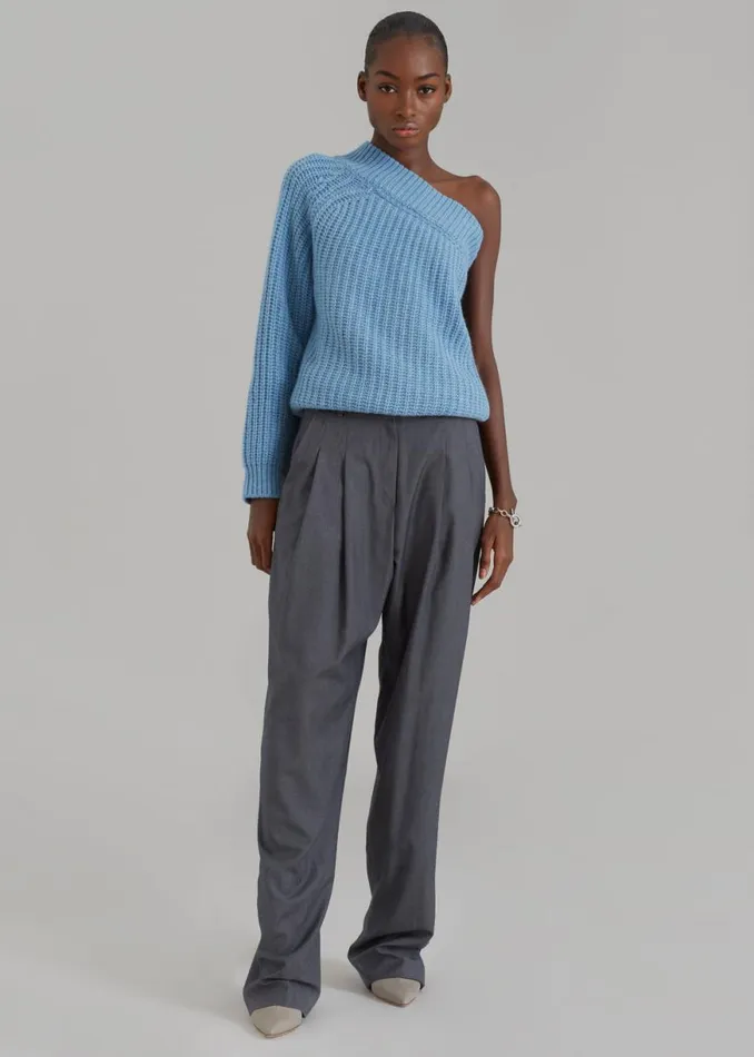 The Frankie Shop Pansy One Shoulder Knit Top 8211 Blue Shop Knitwear
