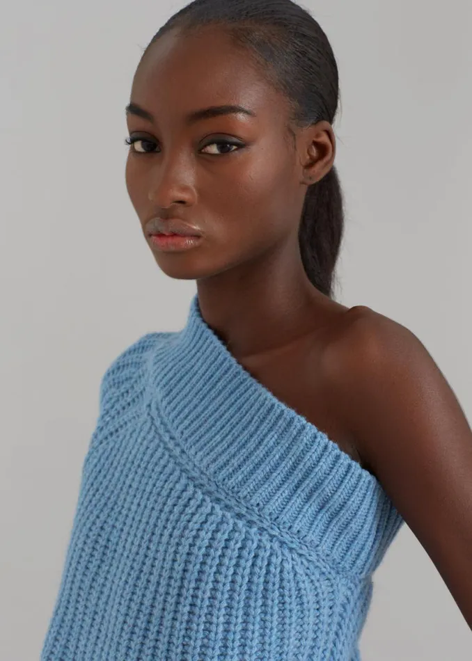 The Frankie Shop Pansy One Shoulder Knit Top 8211 Blue Shop Knitwear