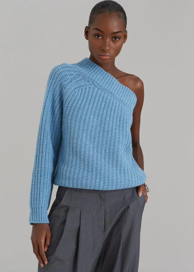 The Frankie Shop Pansy One Shoulder Knit Top 8211 Blue Shop Knitwear