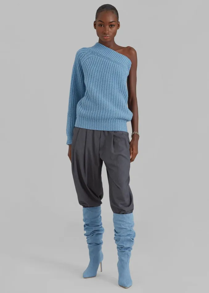 The Frankie Shop Pansy One Shoulder Knit Top 8211 Blue Shop Knitwear