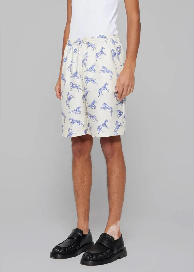 The Frankie Shop Rhe Silk Ballpoint Horse Shorts 8211 Horse Print Ballpoint Blue Shop Clothing