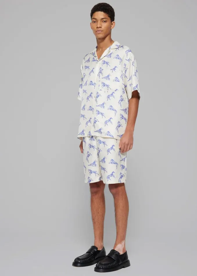 The Frankie Shop Rhe Silk Ballpoint Horse Shorts 8211 Horse Print Ballpoint Blue Shop Clothing