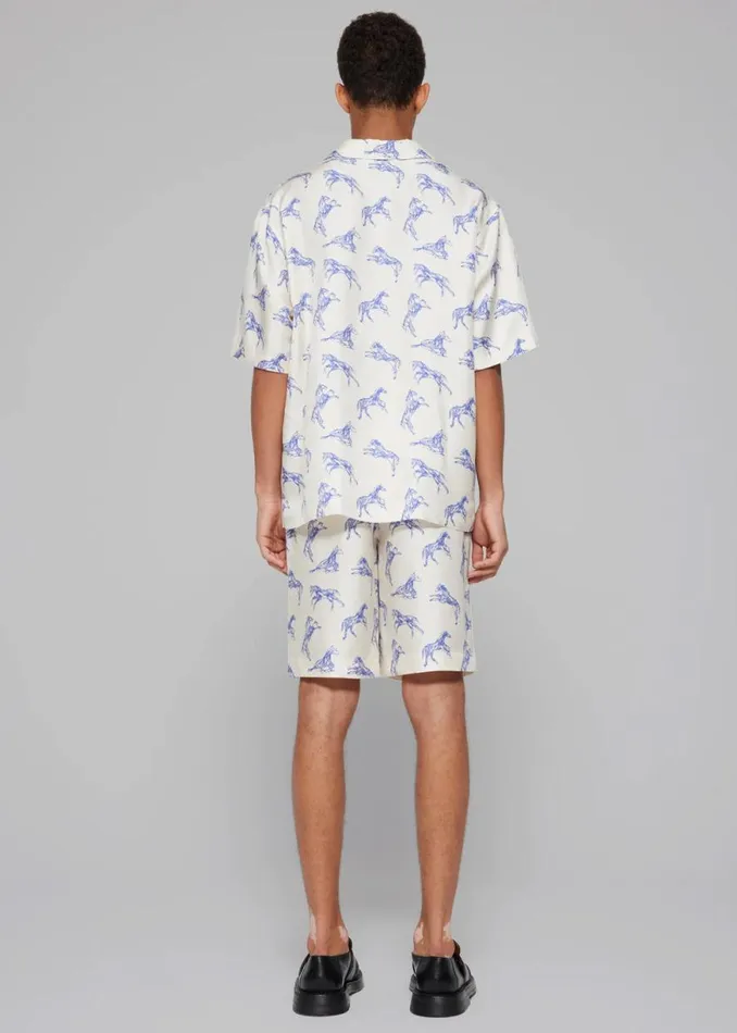 The Frankie Shop Rhe Silk Ballpoint Horse Shorts 8211 Horse Print Ballpoint Blue Shop Clothing
