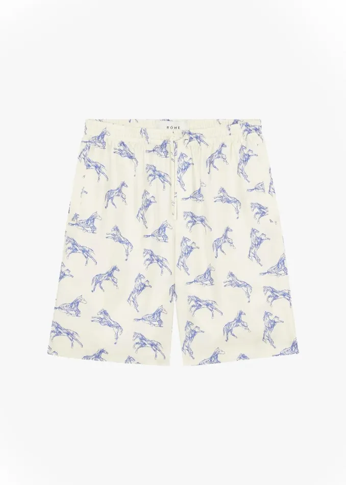 The Frankie Shop Rhe Silk Ballpoint Horse Shorts 8211 Horse Print Ballpoint Blue Shop Clothing