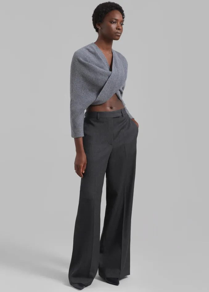 The Frankie Shop Rhe Wide Leg Trousers 8211 Grey Melange Shop Clothing