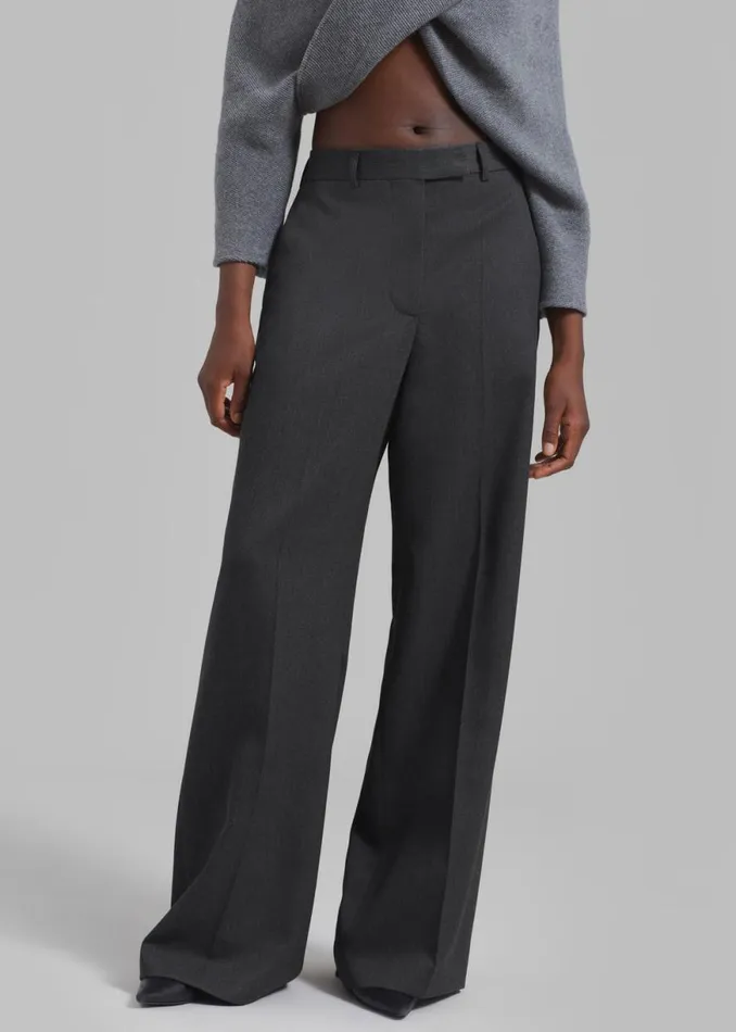 The Frankie Shop Rhe Wide Leg Trousers 8211 Grey Melange Shop Clothing