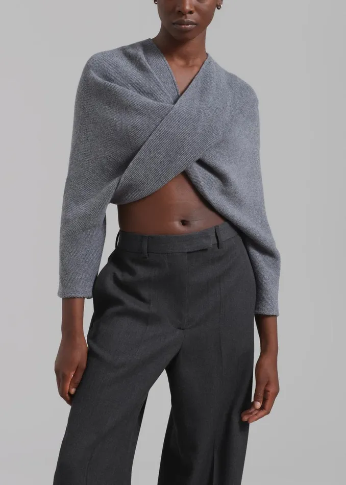 The Frankie Shop Rhe Wide Leg Trousers 8211 Grey Melange Shop Clothing