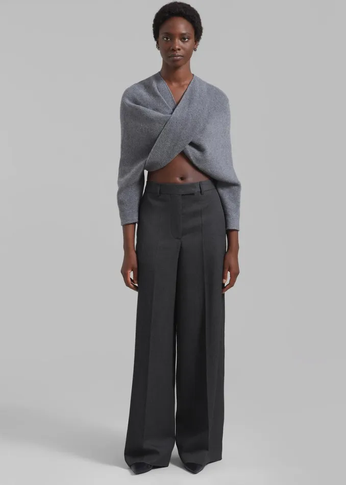 The Frankie Shop Rhe Wide Leg Trousers 8211 Grey Melange Shop Clothing