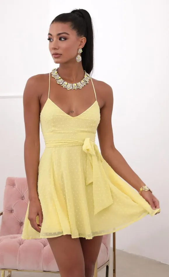 Tie Aline Dress Yellow Dots Women LUCY IN THE SKY Mini Dresses