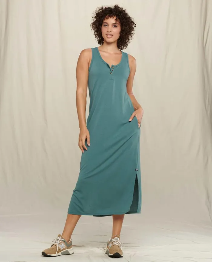 ToadandCo Loungewear and Sleep Piru Henley Midi Tank Dress Silver Pine 8211 Women039s