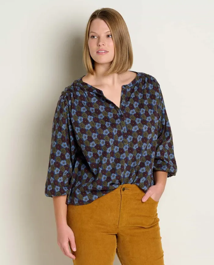 ToadandCo Tops and TShirts Manzana Long Sleeve Peasant Top True Navy Floral Print 8211 Women039s