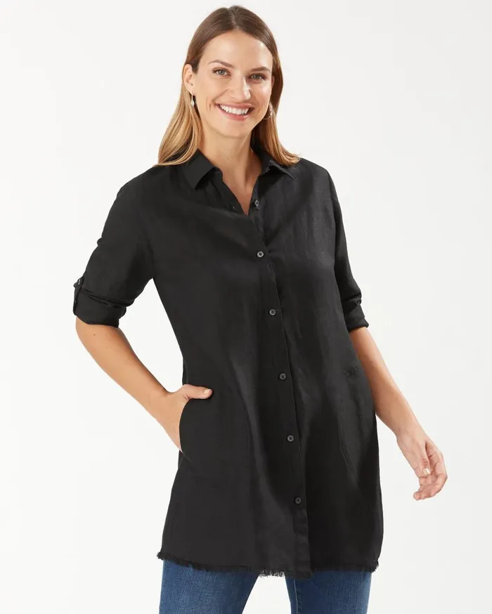Tommy Bahama Beach Coverups St Lucia LinenBlend Beach Shirt Black 8211 Women Tommy Bahama Beach Coverups St Lucia LinenBlend Beach Shirt Black 8211 Women