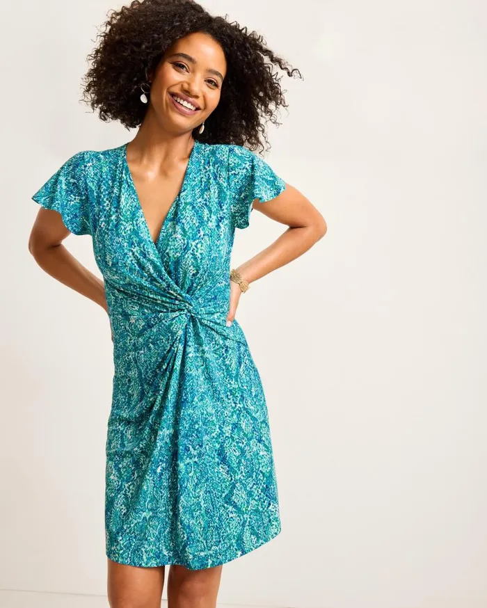 Tommy Bahama Dresses Clara Playa Python ShortSleeve FauxWrap Dress Atlantis Teal 8211 Women
