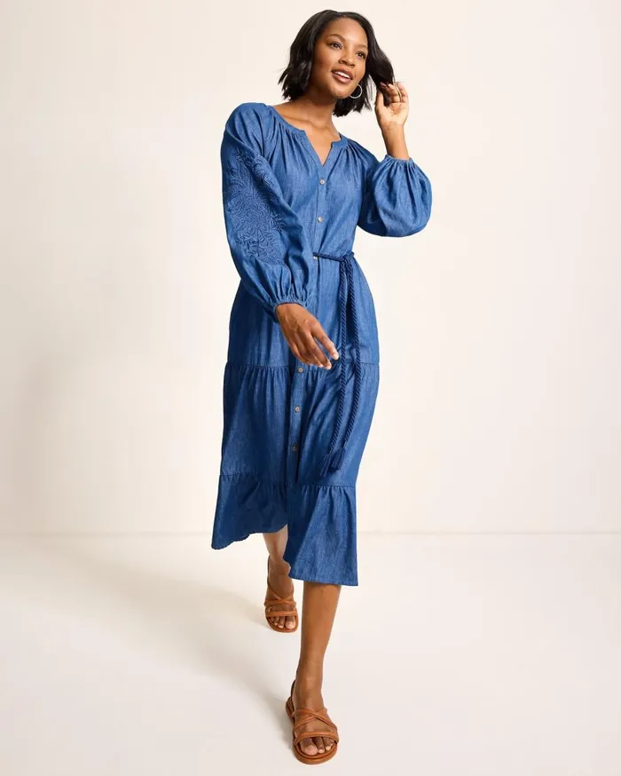 Tommy Bahama Dresses Indigo Cove Embroidered Midi Dress Dark Sky Wash 8211 Women