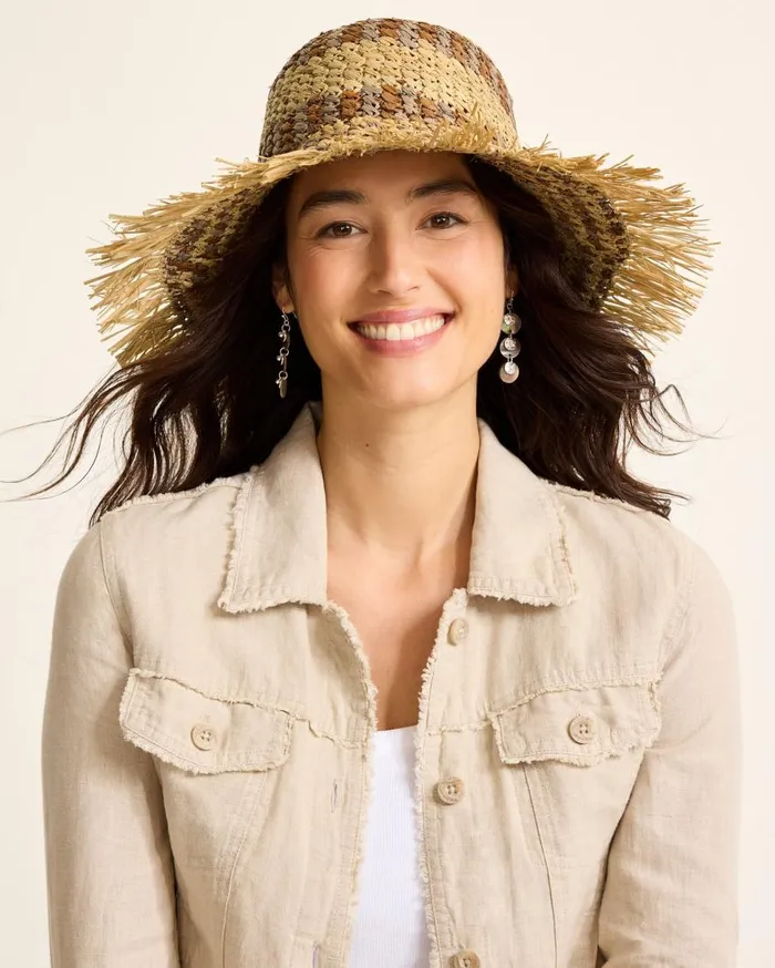 Tommy Bahama Hats and Caps Waverly Frayed Edge Raffia Sun Hat Brown 8211 Women
