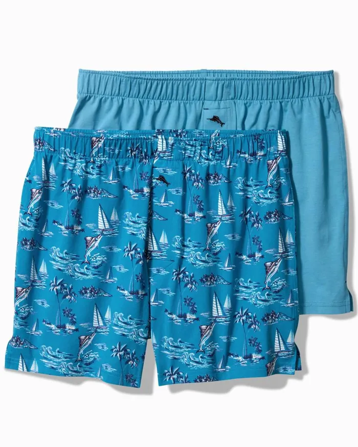 Tommy Bahama Loungewear and Pajamas Cotton Knit Marlin Print Boxers 2Pack Slate Teal 8211 Men