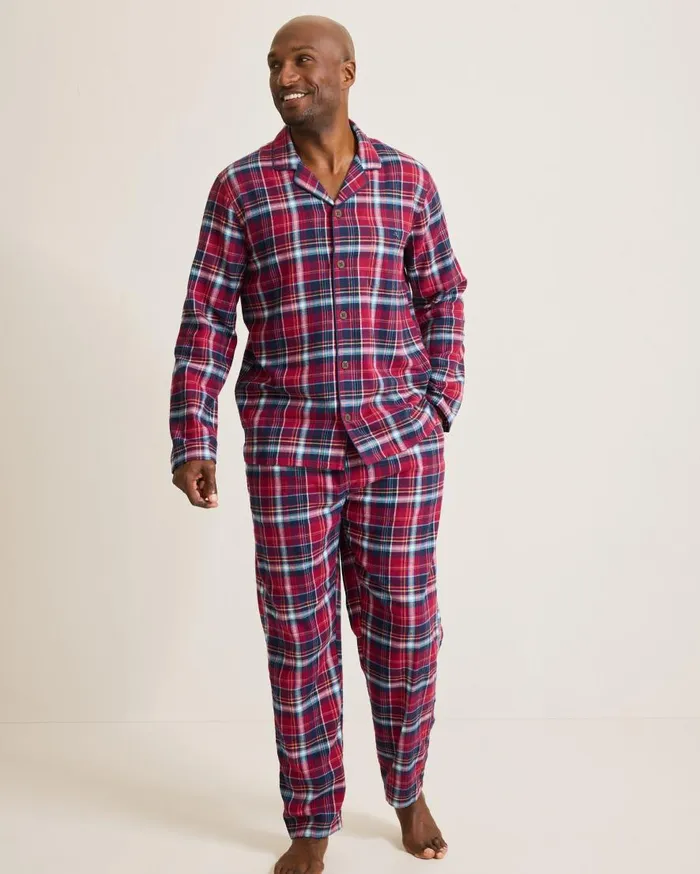 Tommy Bahama Loungewear and Pajamas Flannel Long Sleeve and Pants Pajama Set Beet Red 8211 Men