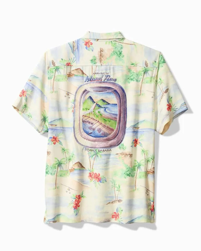 Tommy Bahama Shirts Collector039s Series 03924 Arriving In Island Time Silk Camp Shirt Continental 8211 Men