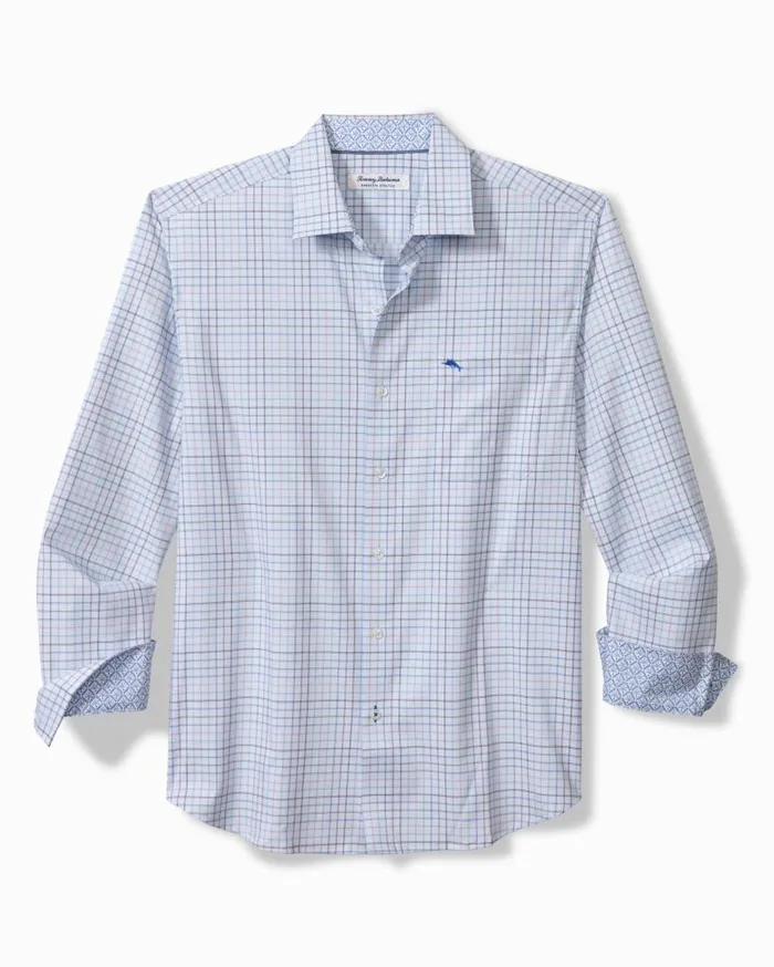 Tommy Bahama Shirts Sarasota Stretch Cabo Check IslandZone Shirt Chambray Blue 8211 Men