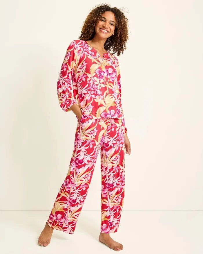Tommy Bahama Sleepwear Jersey SplitNeck Long Sleeve and Pants Pajama Set Fuchsia Red 8211 Women Tommy Bahama Sleepwear Jersey SplitNeck Long Sleeve and Pants Pajama Set Fuchsia Red 8211 Women