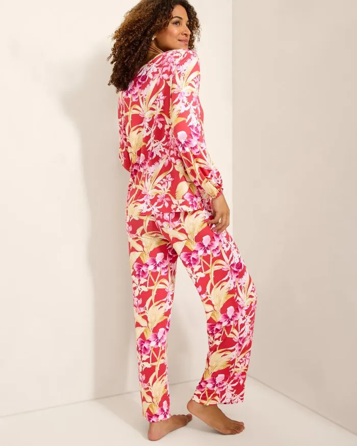 Tommy Bahama Sleepwear Jersey SplitNeck Long Sleeve and Pants Pajama Set Fuchsia Red 8211 Women Tommy Bahama Sleepwear Jersey SplitNeck Long Sleeve and Pants Pajama Set Fuchsia Red 8211 Women