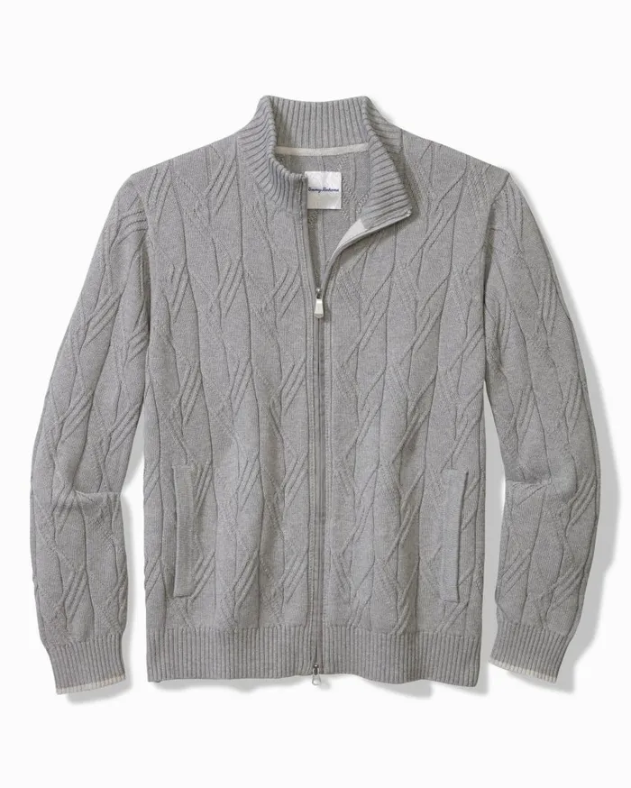 Tommy Bahama Sweaters Capital Cable FullZip Cardigan Grey Heather 8211 Men