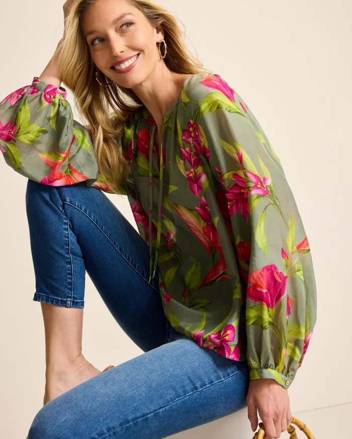 Tommy Bahama Tops and Shirts Agua Amara Lavish Blooms Peasant Top Tea Leaf 8211 Women