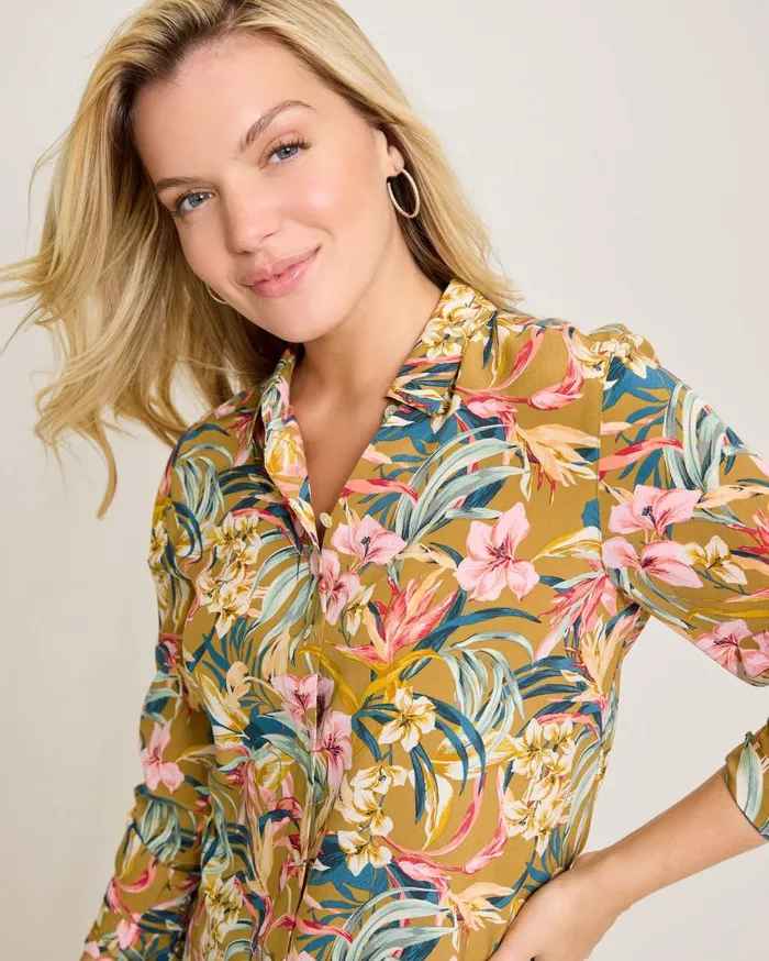 Tommy Bahama Tops and Shirts Flora Amora LongSleeve Silk Shirt Greek Olive 8211 Women