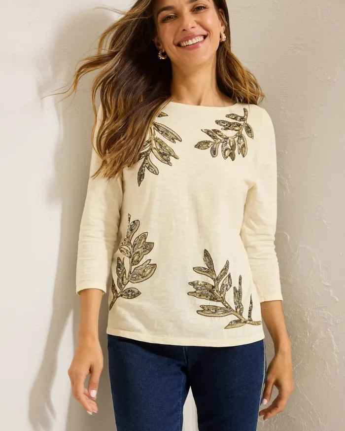 Tommy Bahama Tops and Shirts Forever Fronds Embellished Lux 34Sleeve TShirt Coconut 8211 Women Tommy Bahama Tops and Shirts Forever Fronds Embellished Lux 34Sleeve TShirt Coconut 8211 Women
