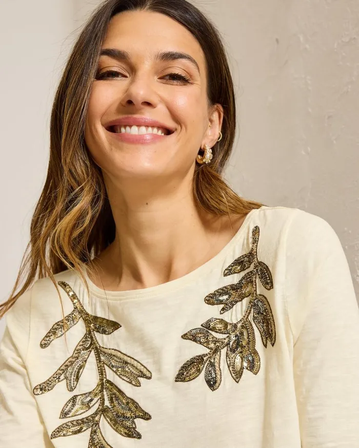 Tommy Bahama Tops and Shirts Forever Fronds Embellished Lux 34Sleeve TShirt Coconut 8211 Women Tommy Bahama Tops and Shirts Forever Fronds Embellished Lux 34Sleeve TShirt Coconut 8211 Women