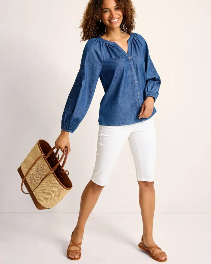 Tommy Bahama Tops and Shirts Indigo Cove Embroidered Blouse Dark Sky Wash 8211 Women Tommy Bahama Tops and Shirts Indigo Cove Embroidered Blouse Dark Sky Wash 8211 Women