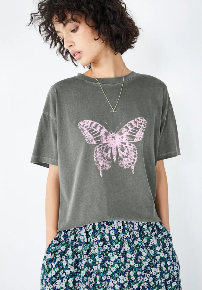 Tops and TShirts Women Hush Butterfly Boyfriend TShirt Washed Grey