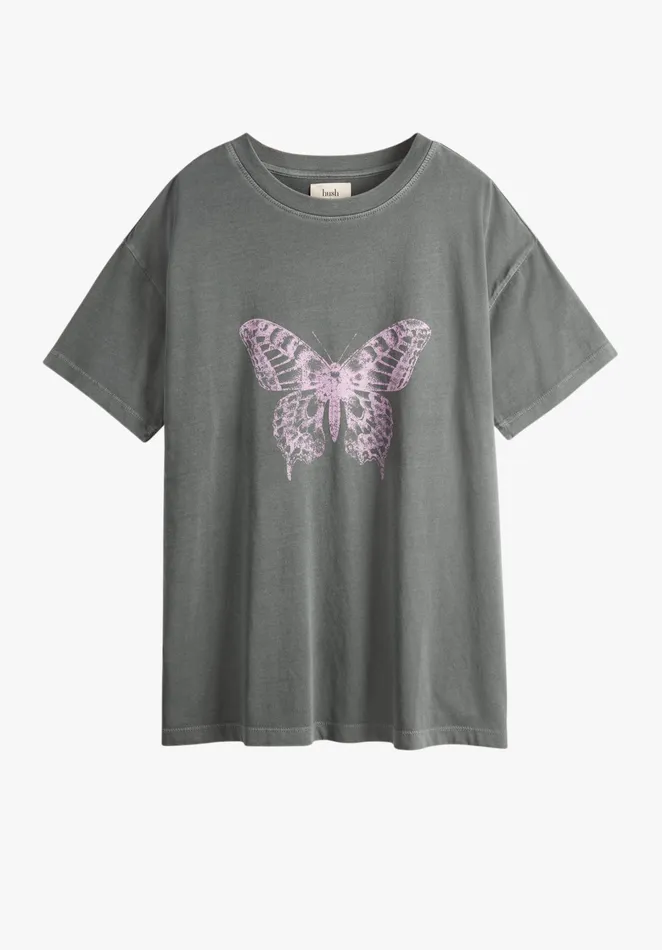 Tops and TShirts Women Hush Butterfly Boyfriend TShirt Washed Grey