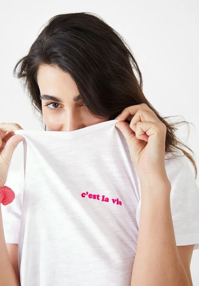 Tops and TShirts Women Hush C039est La Vie Relaxed TShirt White Pink