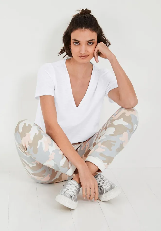 Tops and TShirts Women Hush Cali Cotton Slub V Tee White
