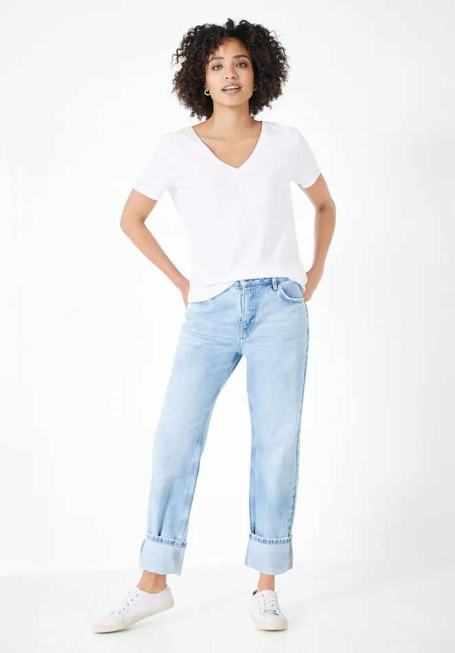 Tops and TShirts Women Hush Cali Cotton Slub V Tee White