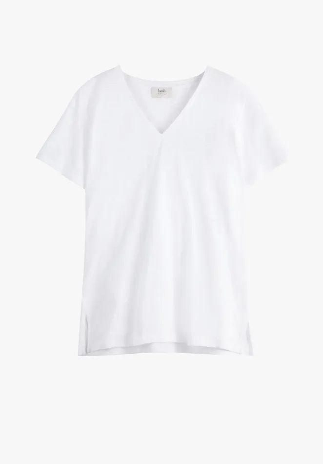Tops and TShirts Women Hush Cali Cotton Slub V Tee White