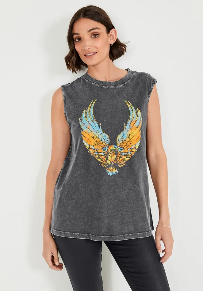 Tops and TShirts Women Hush Eagle Oversized Vest Top Ebony