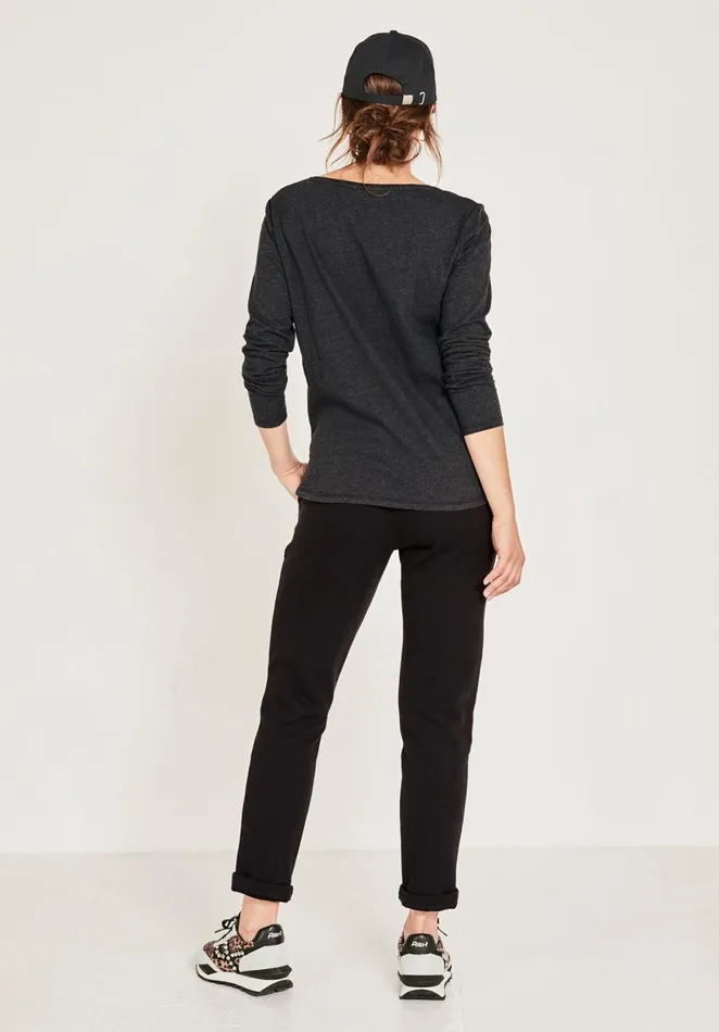 Tops and TShirts Women Hush LS Slub V Tee Charcoal Marl