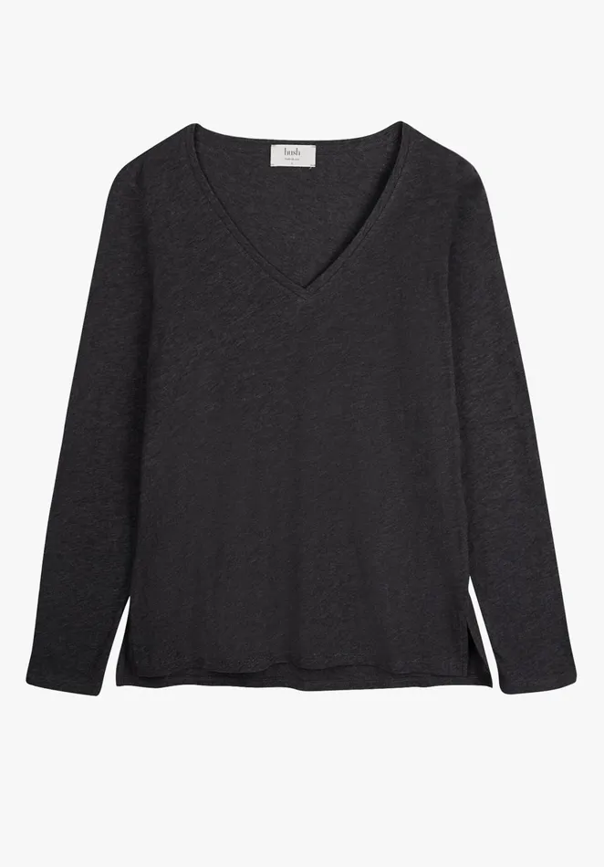 Tops and TShirts Women Hush LS Slub V Tee Charcoal Marl