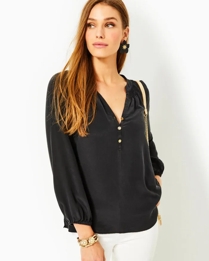 Tops WomenHome and Gifts Lilly Pulitzer Elsa Silk Top Onyx Tops WomenHome and Gifts Lilly Pulitzer Elsa Silk Top Onyx