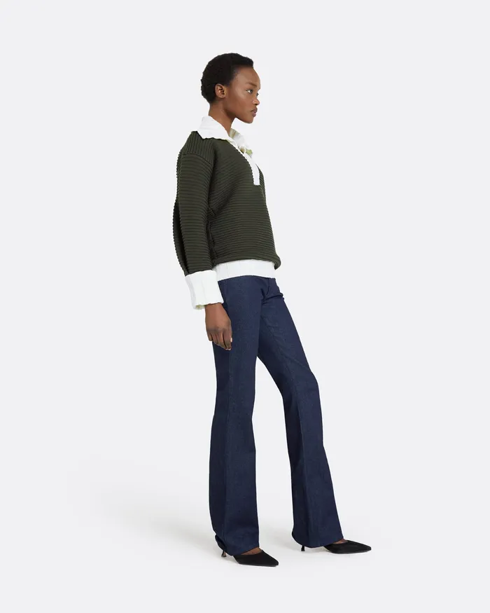 Tops Women Kratos Slate Green and Ivory Knit Top Ivory Slategreen Safiyaa