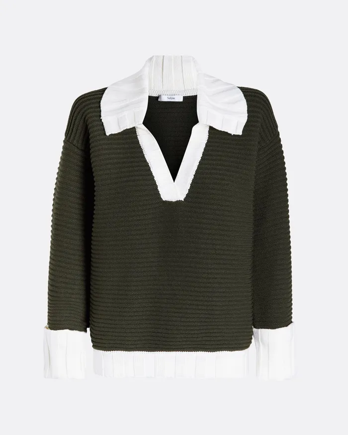 Tops Women Kratos Slate Green and Ivory Knit Top Ivory Slategreen Safiyaa