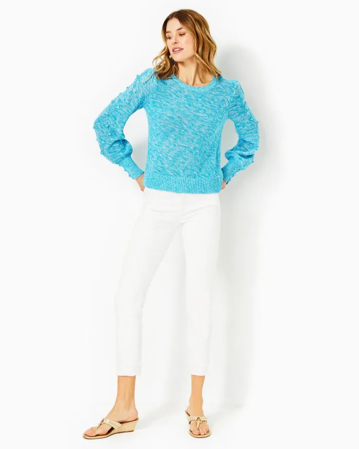 Tops Women Lilly Pulitzer Attie Crewneck Sweater Aqua Palma Marl Tops Women Lilly Pulitzer Attie Crewneck Sweater Aqua Palma Marl